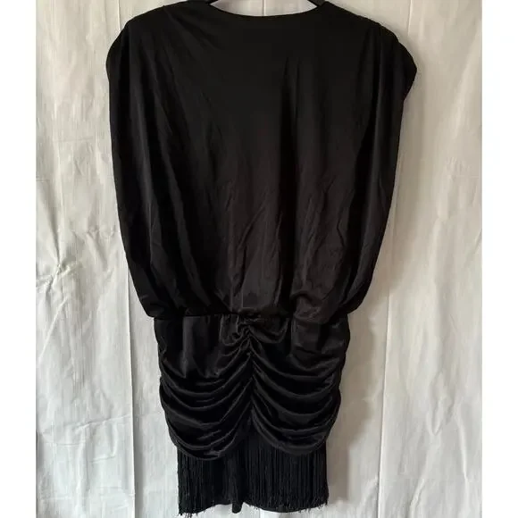 Vintage Expose California Disco Fringe Cocktail Dress Black V-Neck Size 10 - Picture 3 of 6